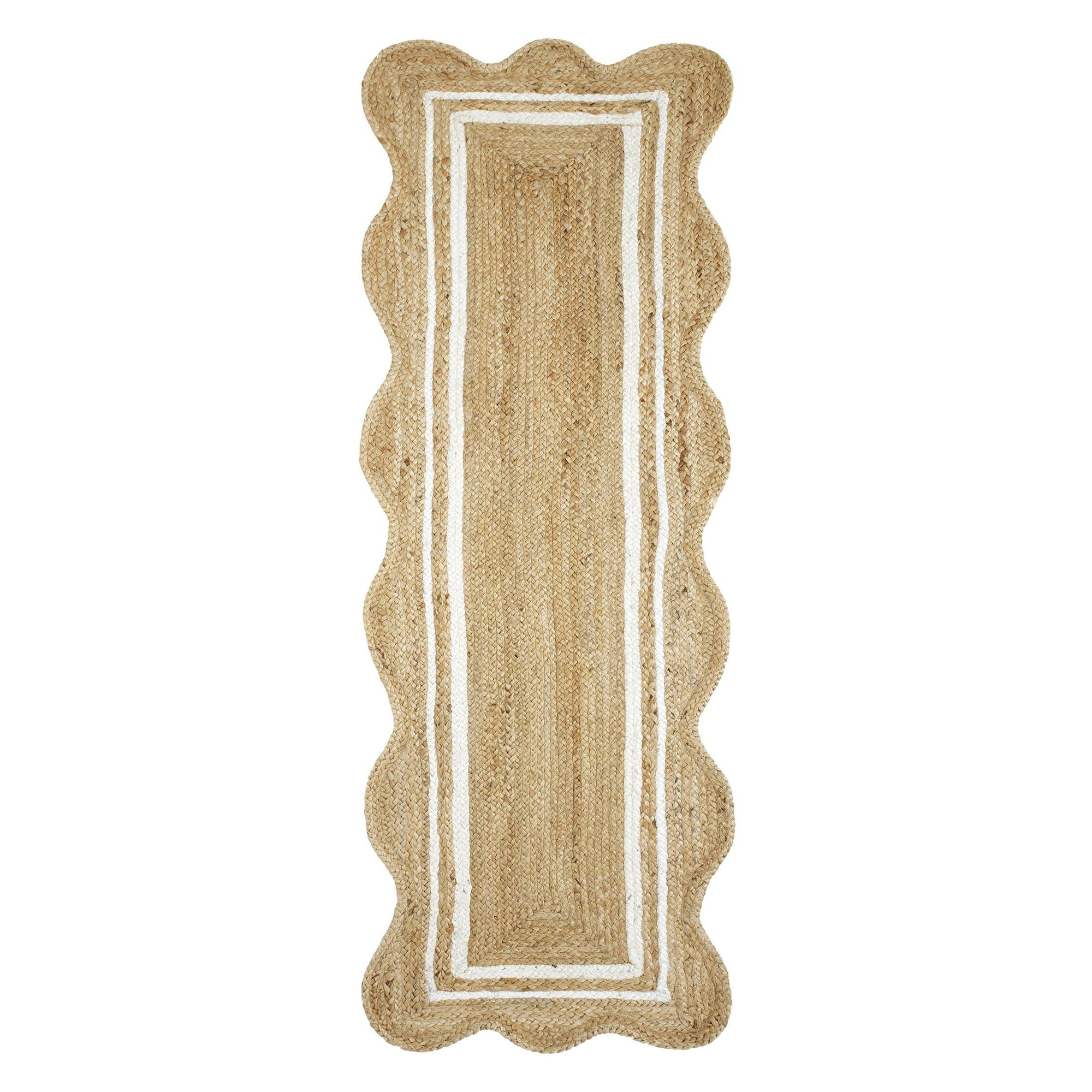 My Texas House Natural/White Scallop Jute with Border Rug Runner, 2' x 7'