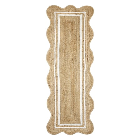 My Texas House Natural/White Scallop Jute with Border Rug Runner, 2' x 7'