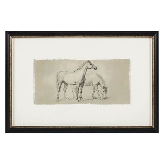 My Texas House Pair Horses Pencil Drawing Two-Tone Framed Wall Art 24x16