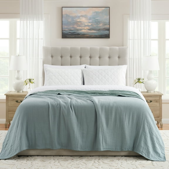 My Texas House Palmer Green Muslin Flannel Bed Blanket, King