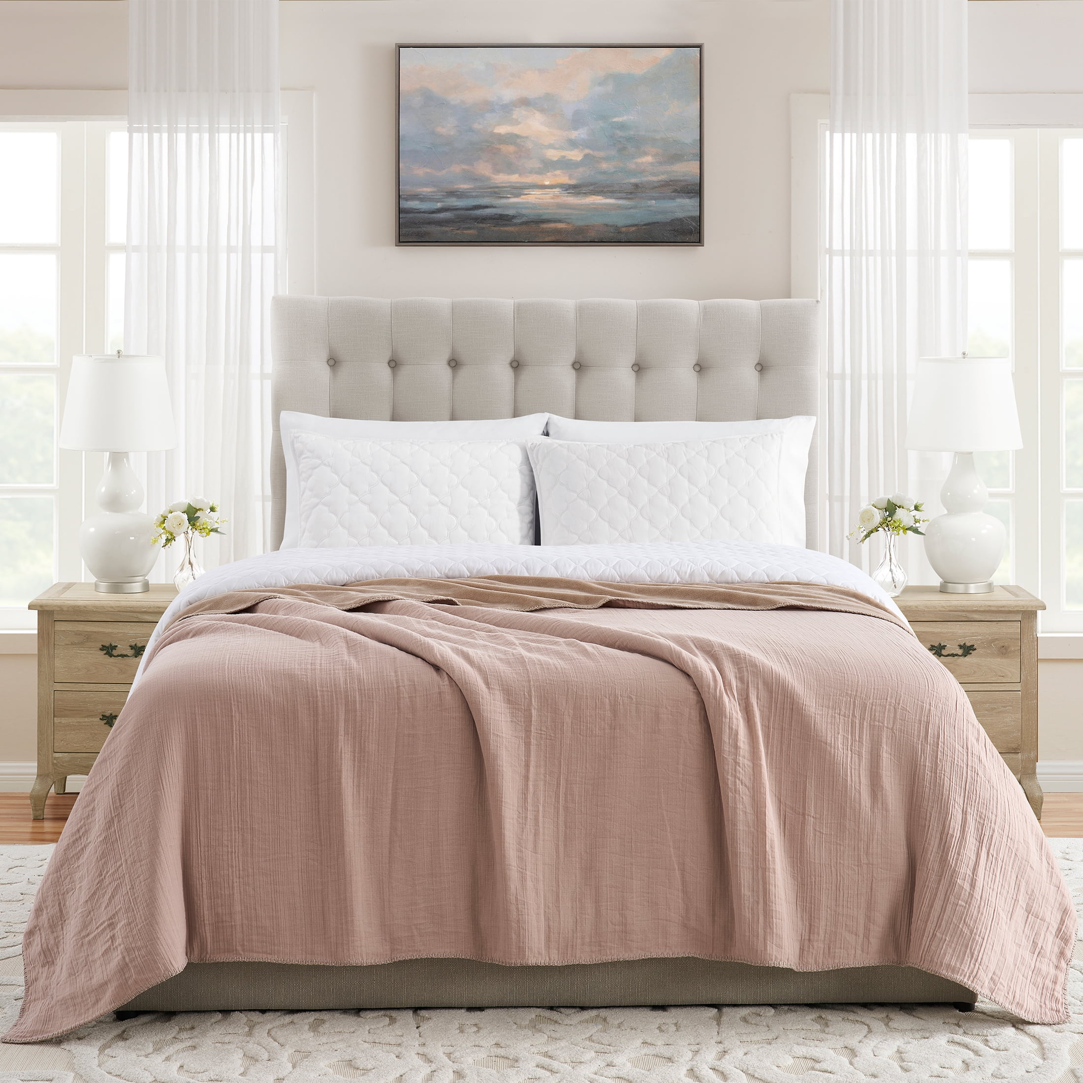 My Texas House Palmer Taupe Muslin Flannel Bed Blanket, King