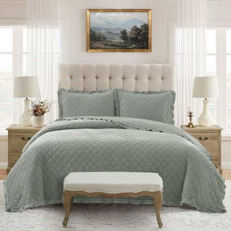 My Texas House Penelope Dried Sage 3-Piece Quilt Set, Full/Queen