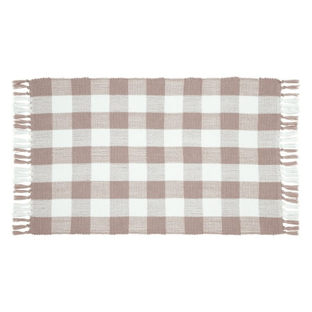 Gingham Fringe Valentine's Day Indoor/Outdoor Layering Rug, Pink and White, 24" x 38", by My Texas House