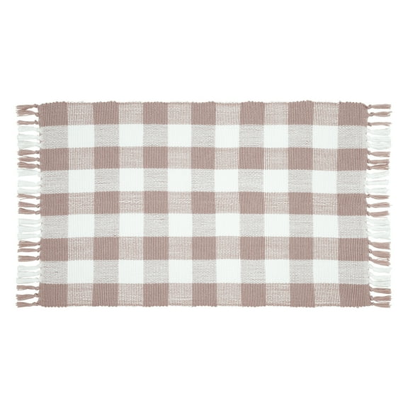 Gingham Fringe Valentine's Day Indoor/Outdoor Layering Rug, Pink and White, 24" x 38", by My Texas House