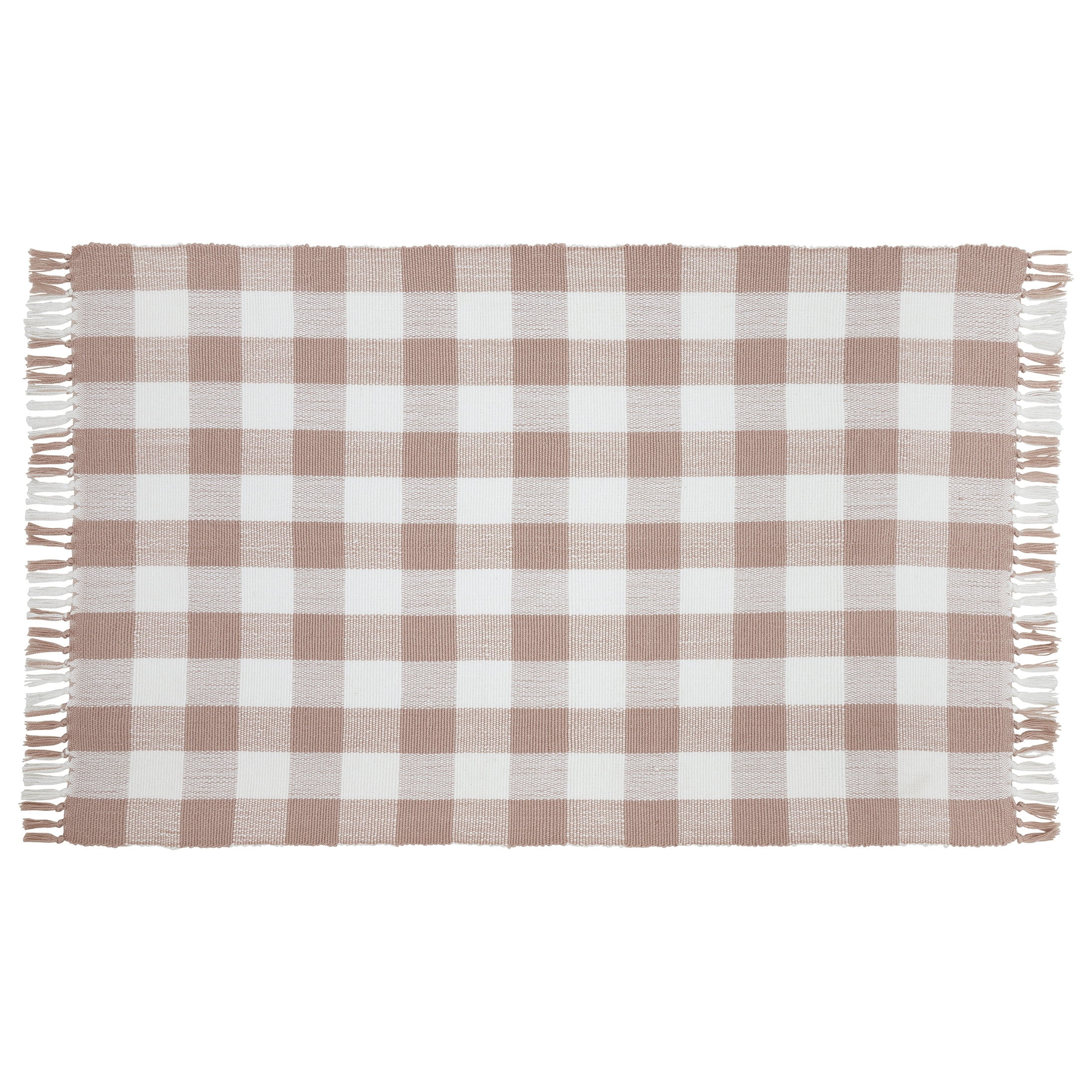 My Texas House Pink Gingham Fringe Indoor/Outdoor Layering Rug, 38" x 58"