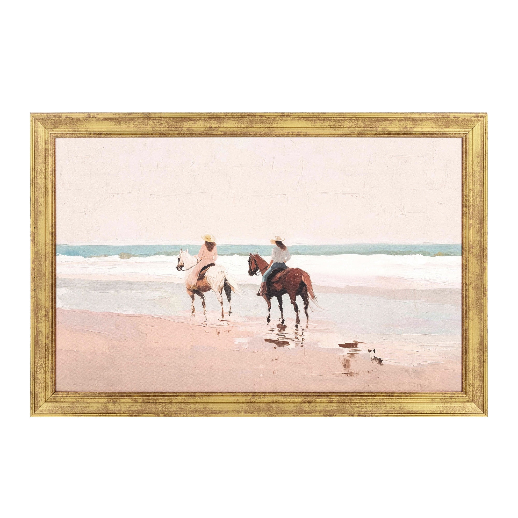 My Texas House Pink Shore Horseride 24" x 16" Coastal Framed Wall Art