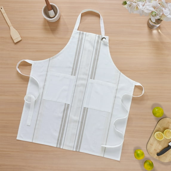 My Texas House Polyester/Cotton 30" x 34" Yarn Dyed Stripe Apron, White/Tan