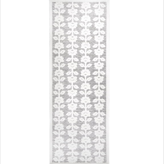 My Texas House Poppy 2'7" x 7' Grey Floral Indoor/Outdoor Runner Rug