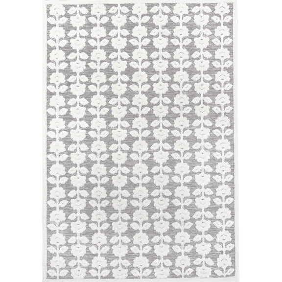 My Texas House Poppy 2' x 3' Grey Floral Indoor/Outdoor Area Rug