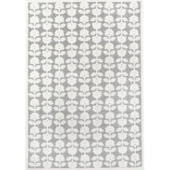 My Texas House Poppy 9' x 12' Grey Floral Indoor/Outdoor Area Rug
