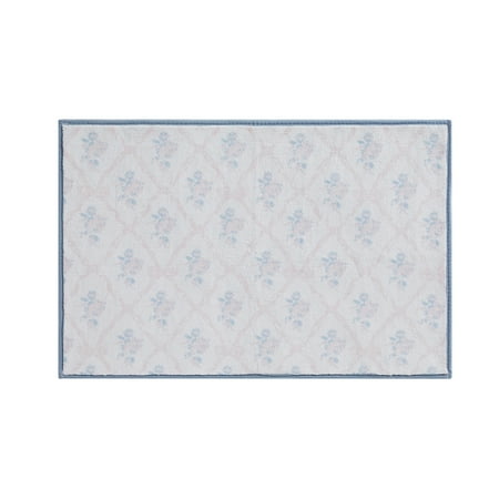 My Texas House Rebecca Bright White Floral Printed Microfiber Bath Rug, 20" x 30"