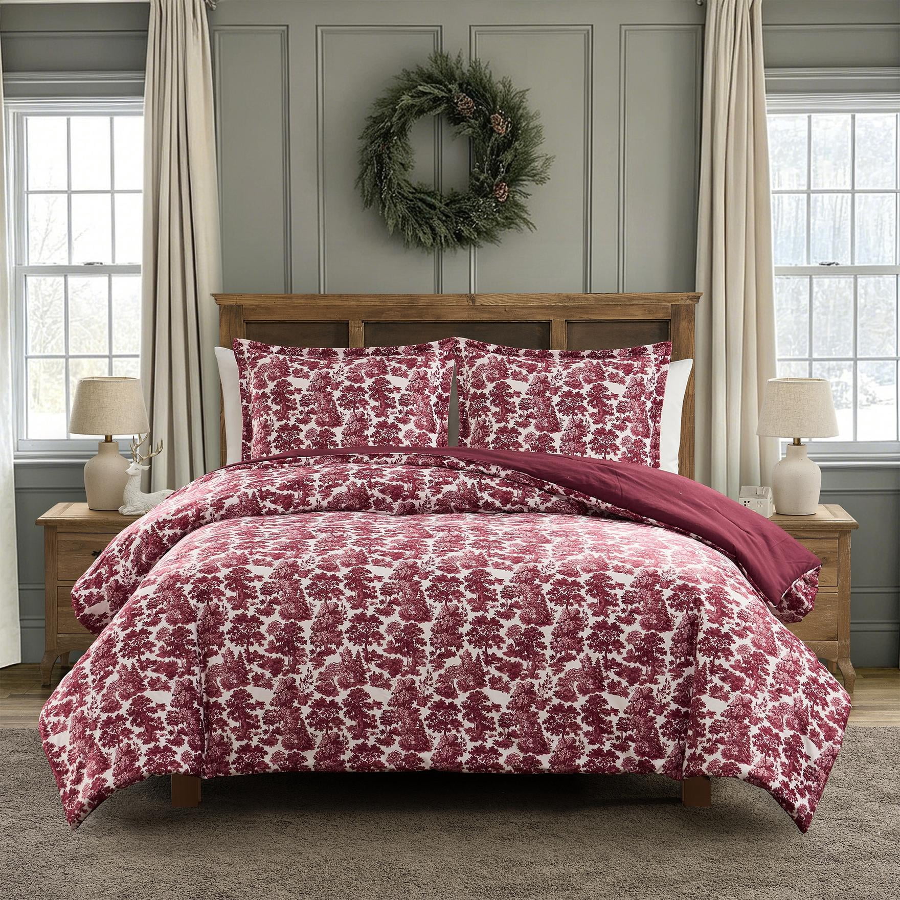 Red Transferware Set My Texas House Red Forest Toile Velvet 3-Piece Comforter Set, Full ...