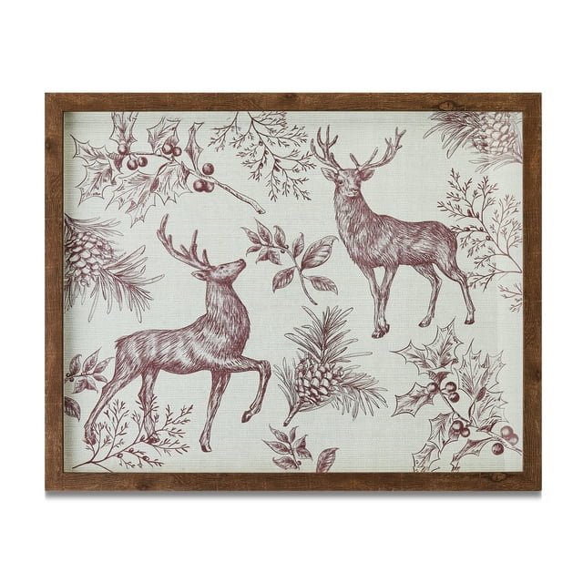 My Texas House Red Reindeer Framed Canvas Under Glass Christmas Wall Art, 16 in x 20 in