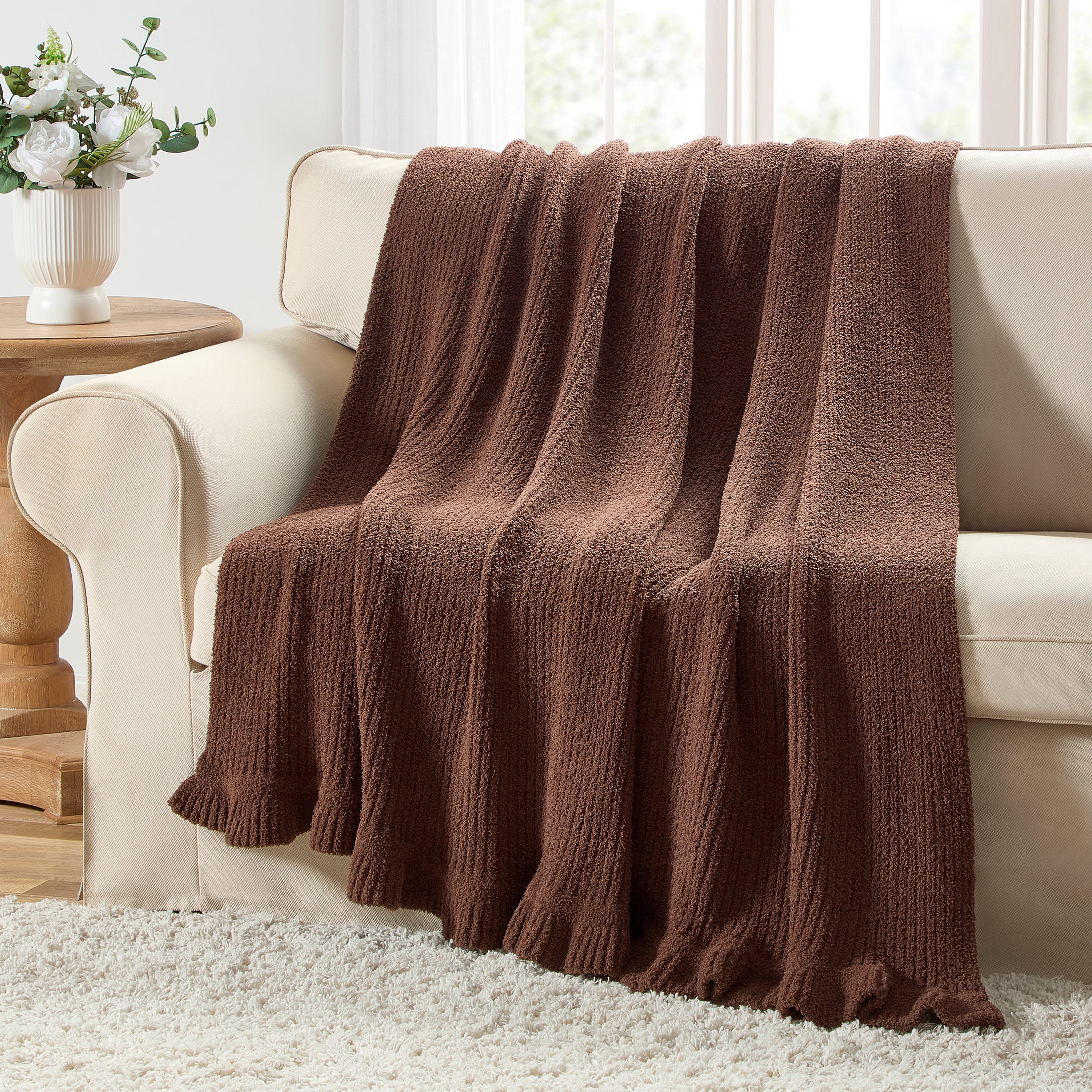 My Texas House Brown 60" x 70" Rib Knit Ruffle Throw Blanket