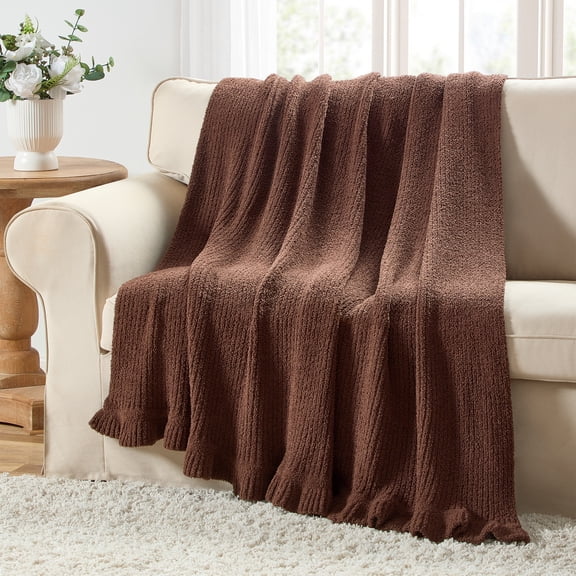 My Texas House Brown 60" x 70" Rib Knit Ruffle Throw Blanket