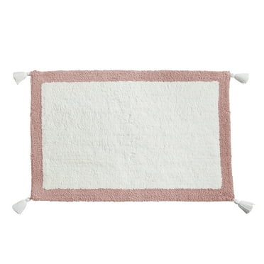 My Texas House Rose Pink Border Cotton Bath Rug with Tassels, 20" x 30"