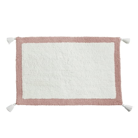 My Texas House Rose Pink Border Cotton Bath Rug with Tassels, 20" x 30"