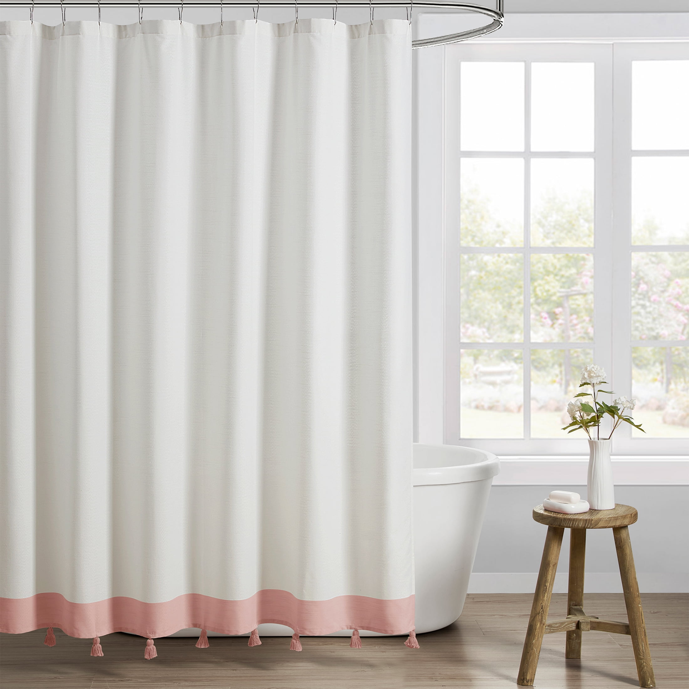 My Texas House Rose Pink Tassel Fabric Shower Curtain, 72" x 72"