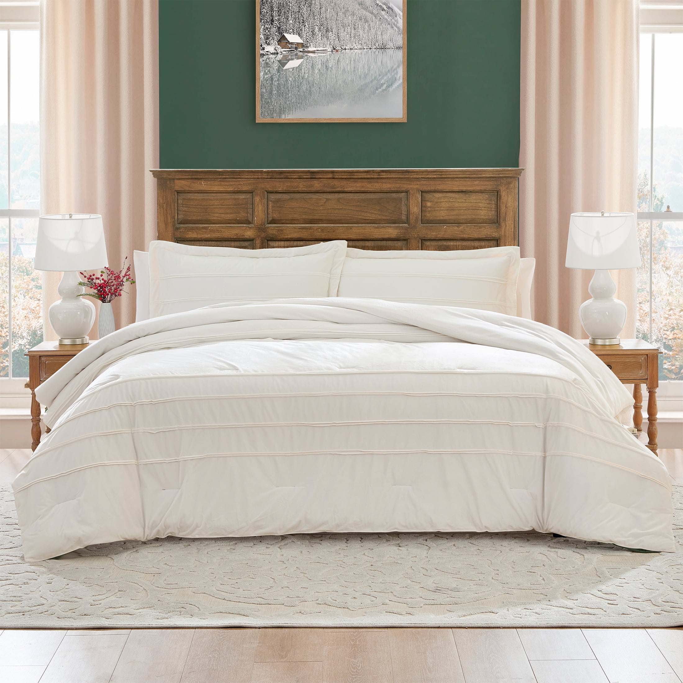 My Texas House Rosealinn 2-Piece Bright White Velvet Adult Comforter Set, Twin/TwinXL