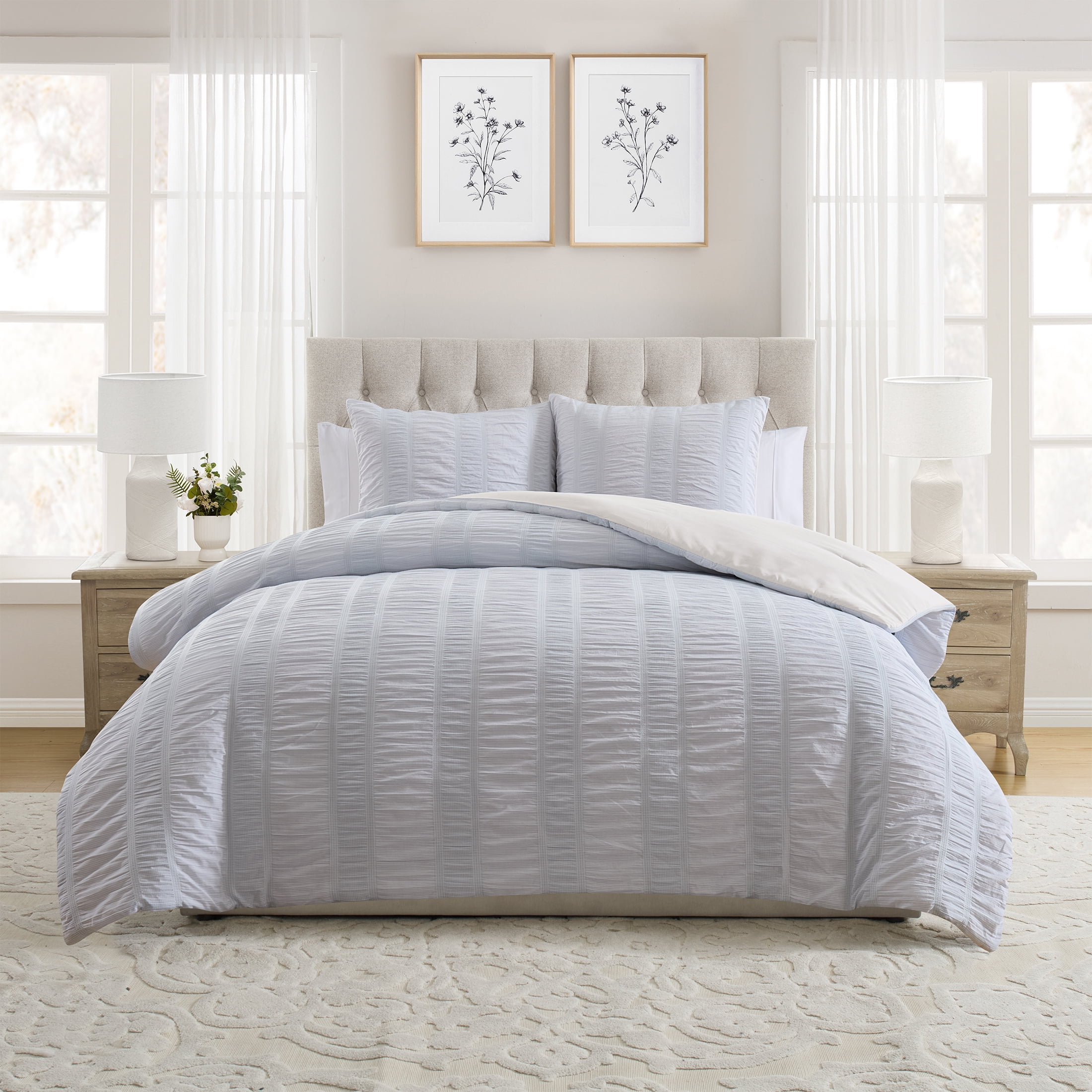 My Texas House Ruched Gingham 3-Piece Blue Adult Comforter Set, King