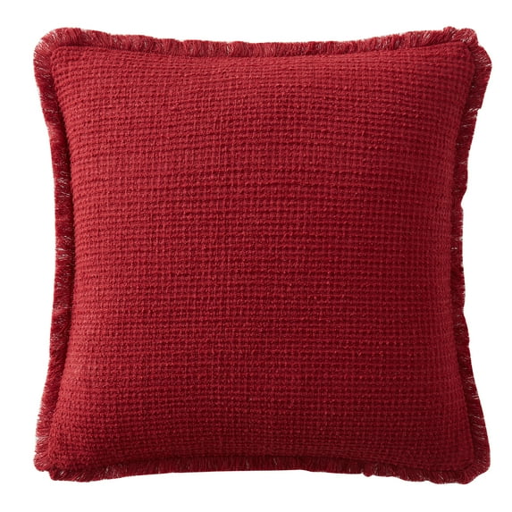 My Texas House Sabine Woven Fringe Square Decorative Pillow Cover, 20" x 20", Red