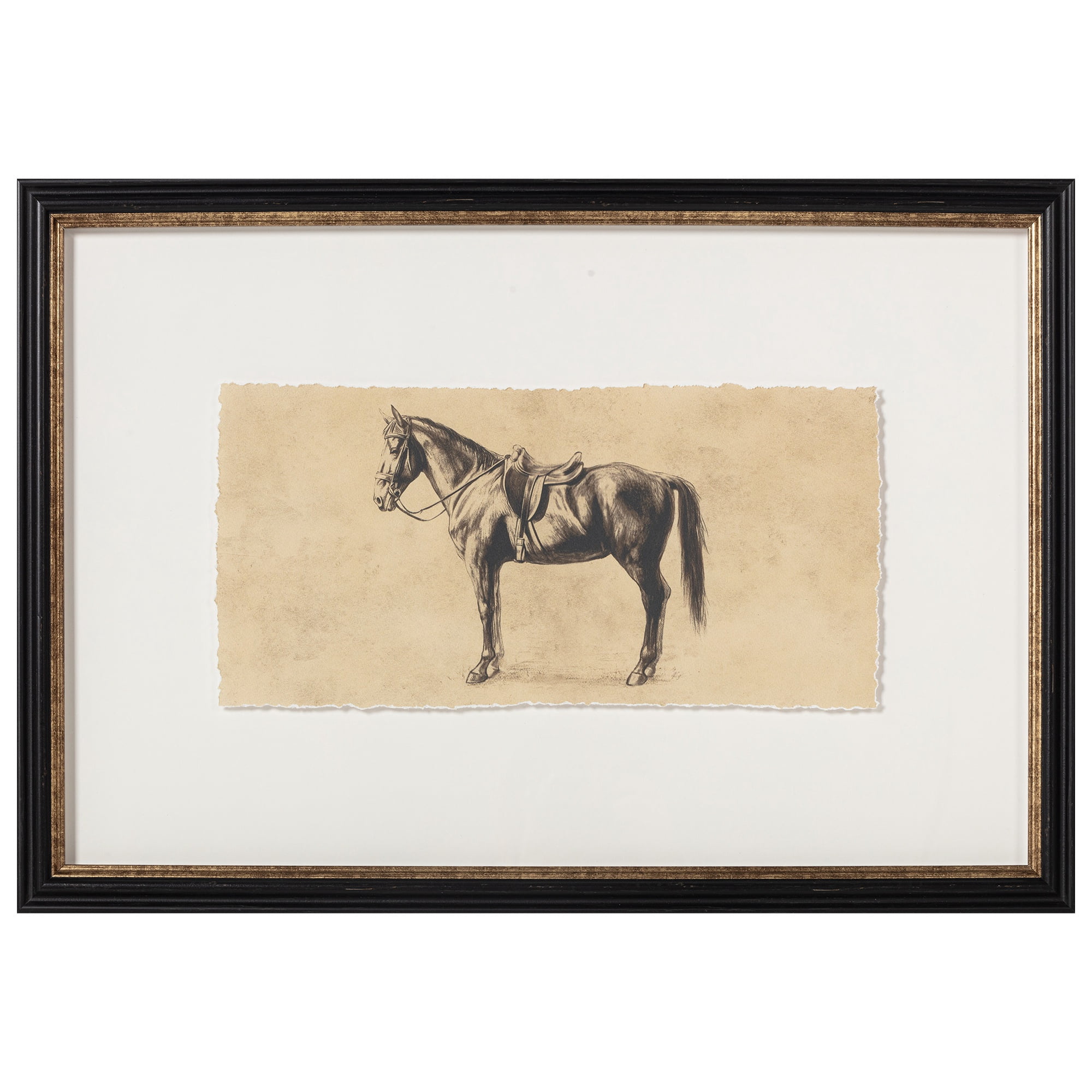 My Texas House Saddled Horse in Sepia Two-Toned Framed Under Glass Wall Art 24x16