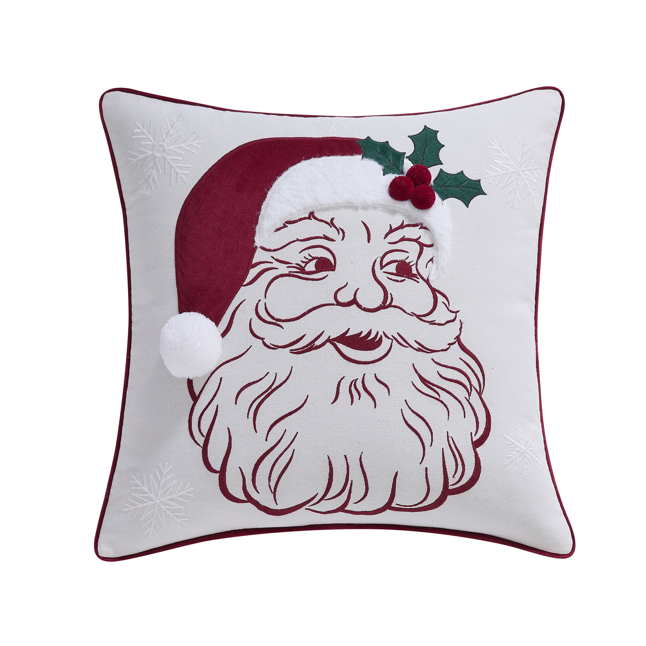 My Texas House Santa with Pompom 20" x 20" Red Holiday Decorative Pillow Cover