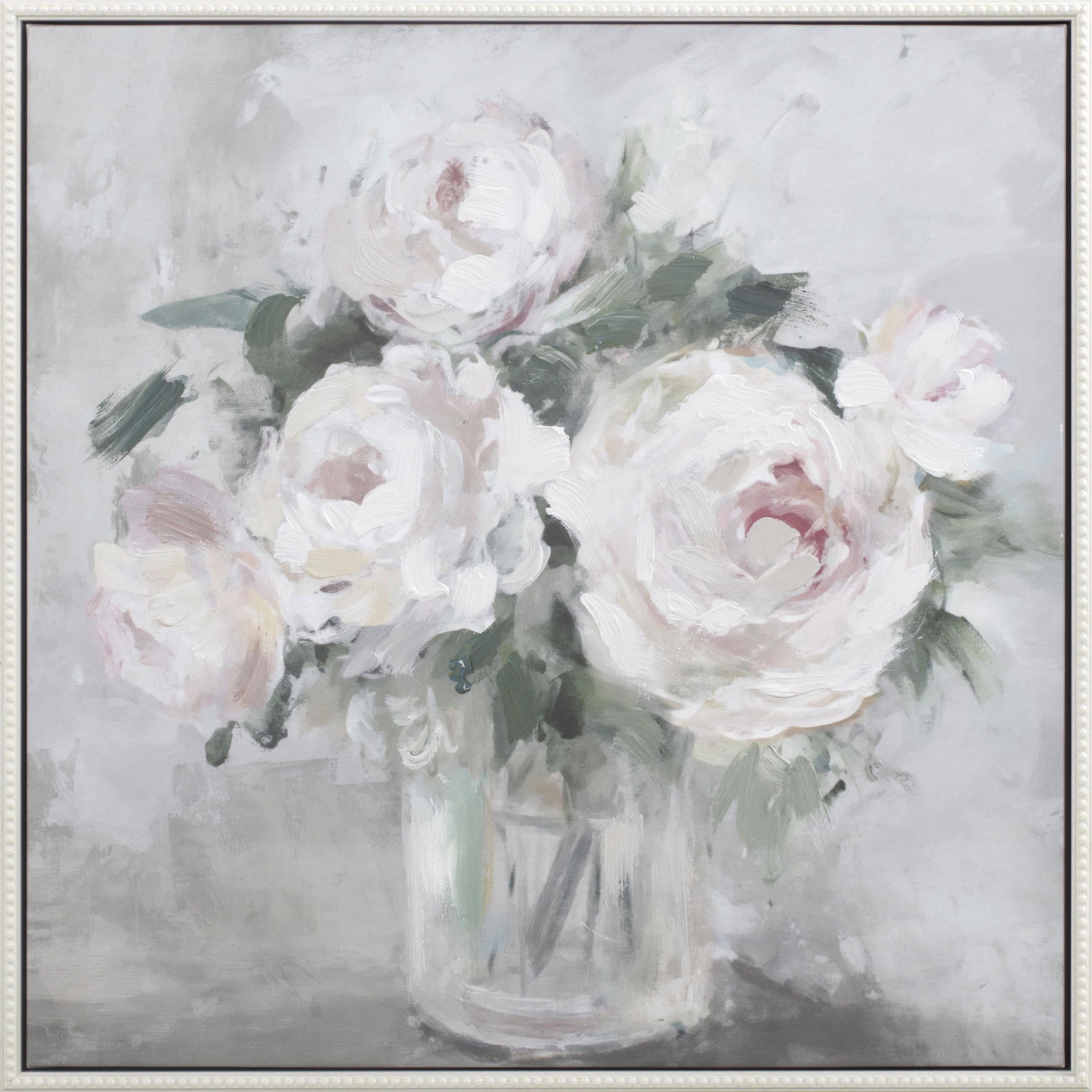 My Texas House Soft Pink Roses Framed Emb Canvas 24" x 24"
