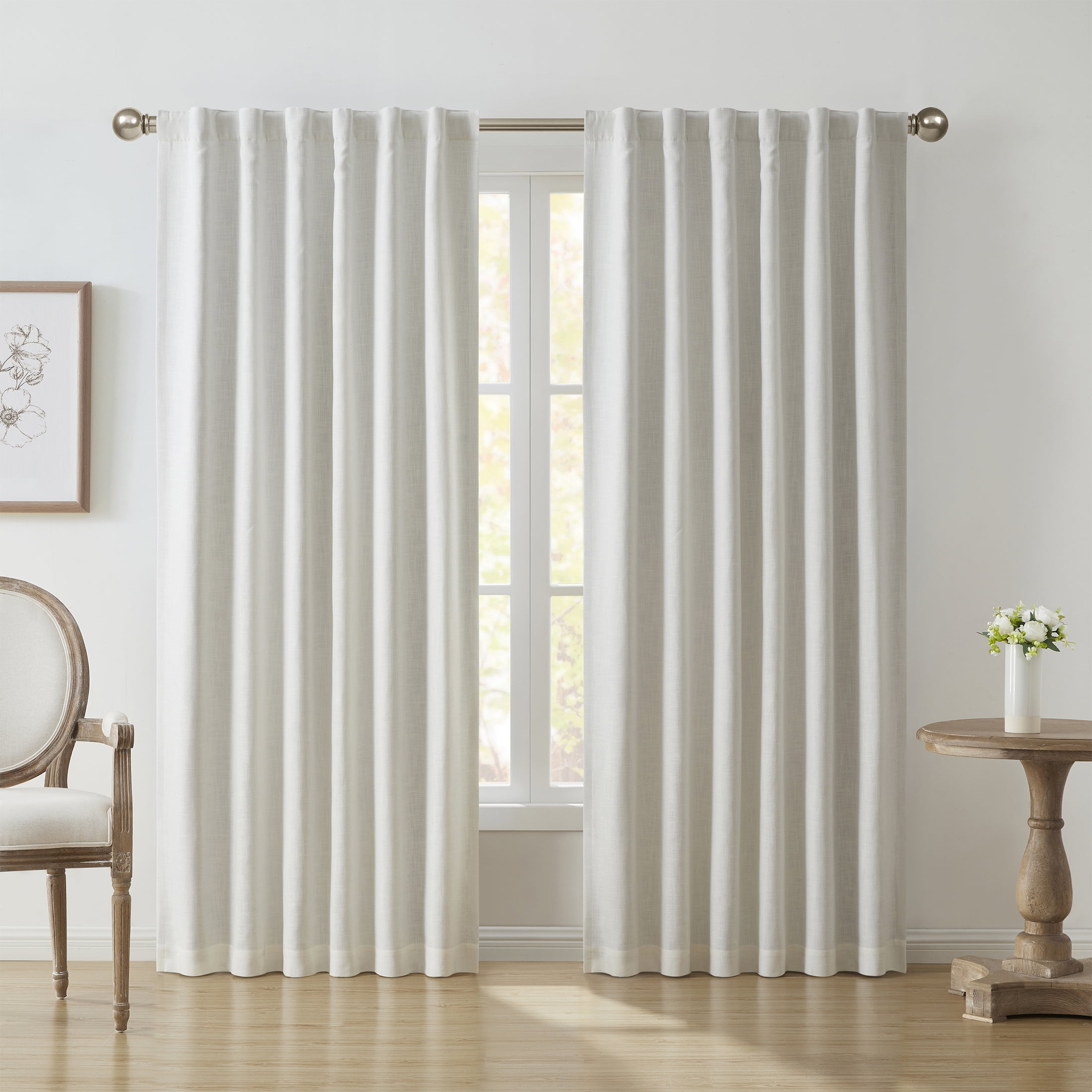 My Texas House Solid Ivory Rod Pocket Back Tab Blackout Curtain Panel, 52" x 108"