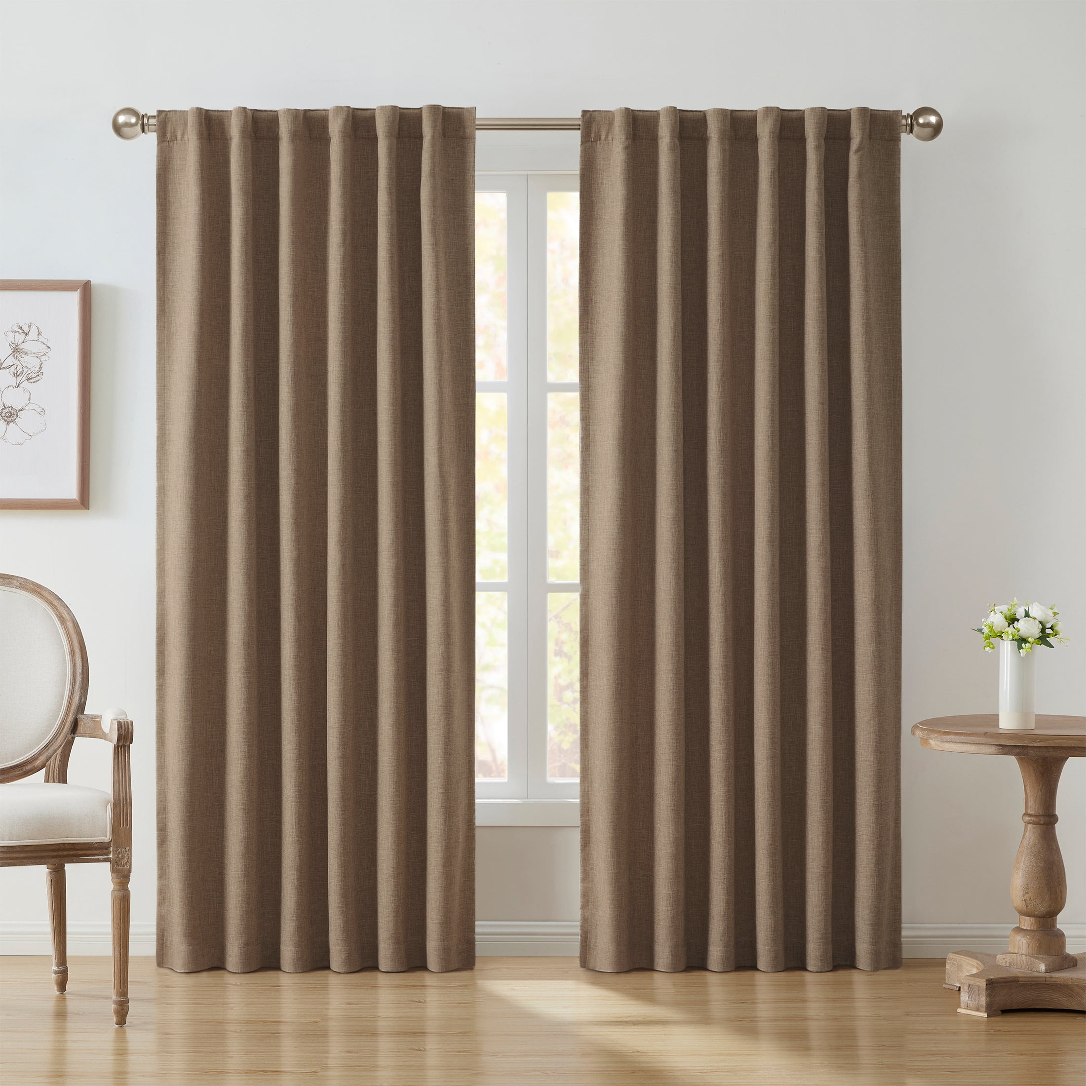 My Texas House Solid Woodsmoke Rod Pocket Back Tab Blackout Curtain Panel, 52" x 108"