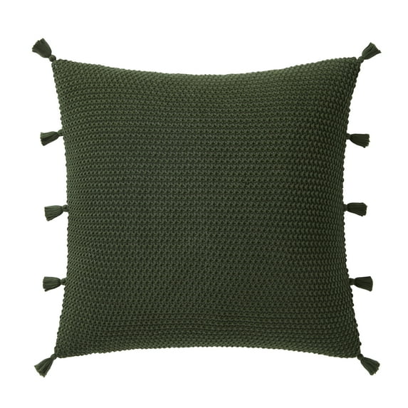 My Texas House Sophia 20" x 20" Green Cable Knit Tassel Decorative Pillow Cover