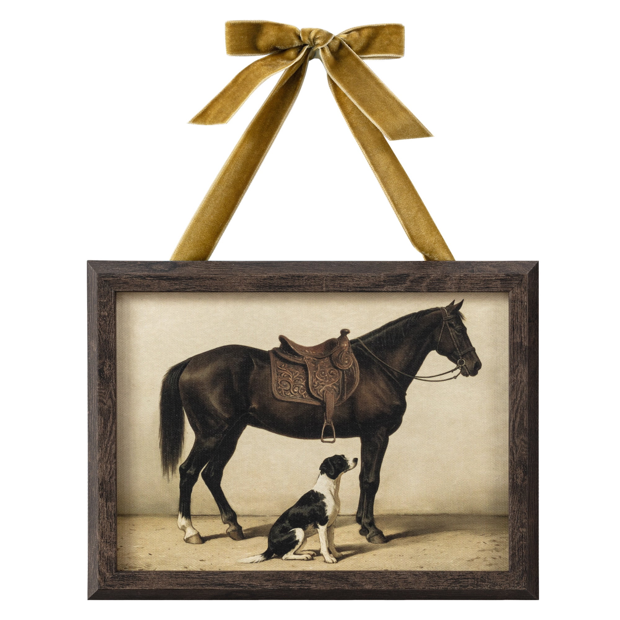 My Texas House Spring Art Horse and hound dog Framed Canvas w/Velvet Hanger 8x6