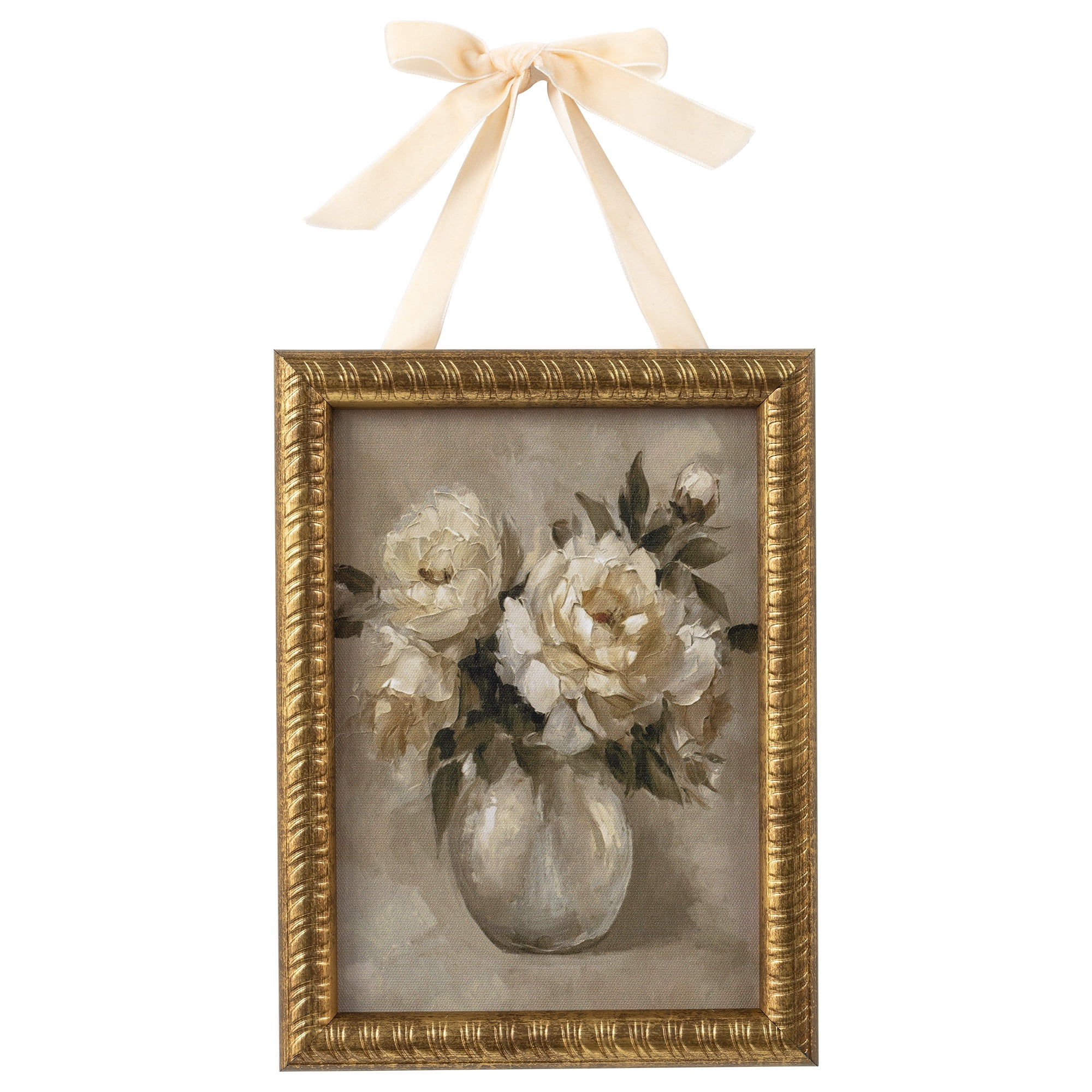 My Texas House Spring Art Luminous White Roses Framed Canvas w/Velvet Hanger 6x8