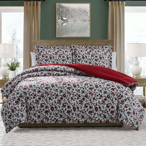 My Texas House Stacy 3-Piece Bright White Floral Printed Velvet Comforter Set, King