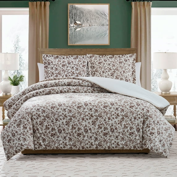 My Texas House Stacy 3-Piece Ivory Floral Printed Velvet Comforter Set, King