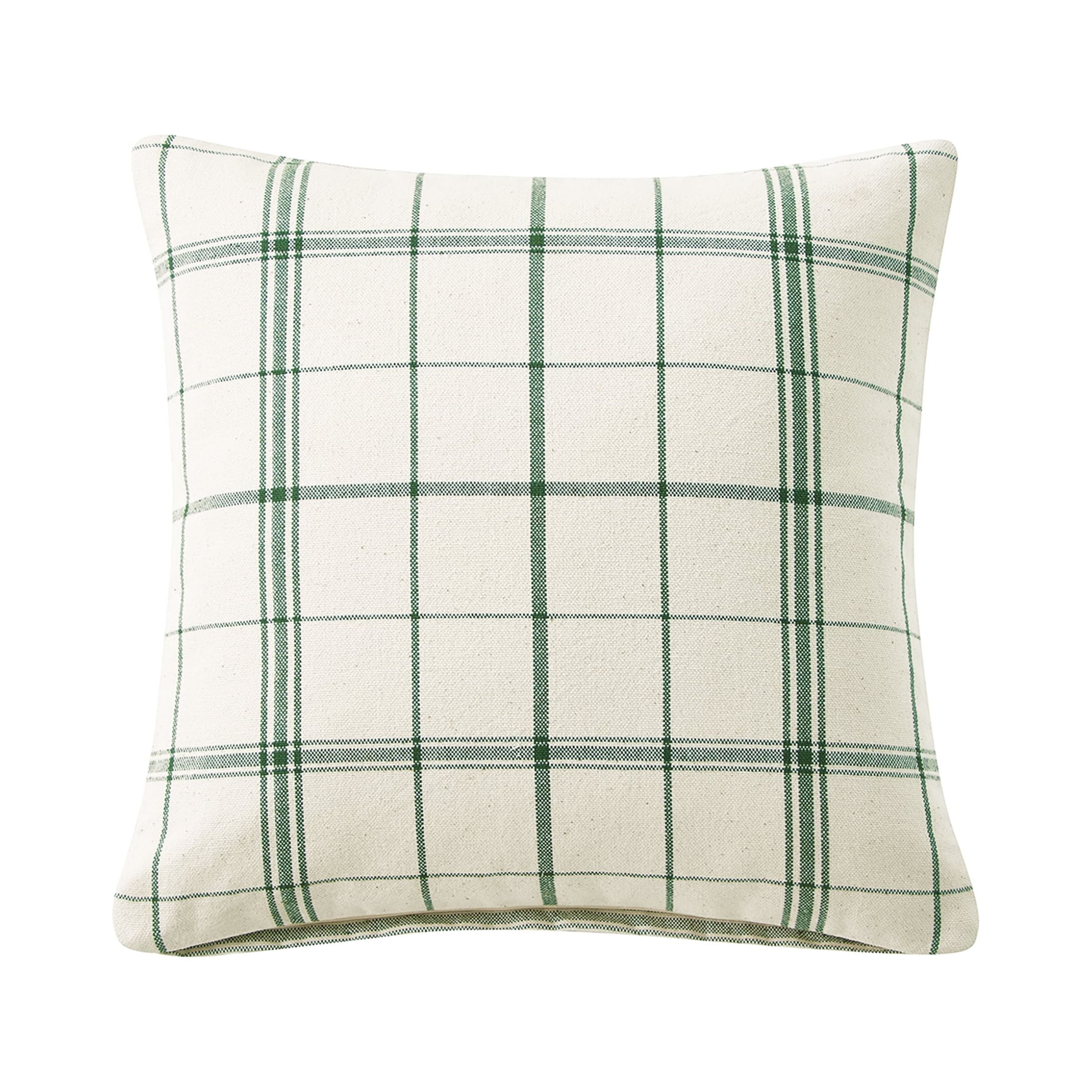 My Texas House Stafford Woven Reversible Plaid Stripe Decorative Pillow Cover, 20" x 20", Ivory/Green