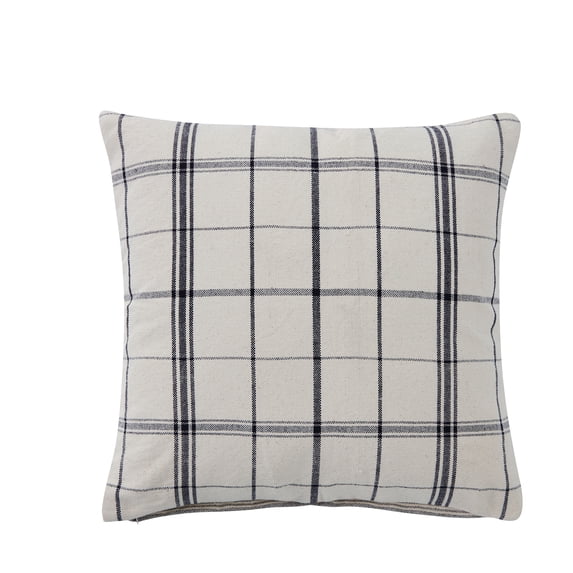 My Texas House Stafford Woven Reversible Plaid Stripe Square Decorative Pillow Cover, 20" x 20", Cream