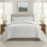 My Texas House Stria 3-Piece Bright White Seersucker Comforter Set, Full/Queen
