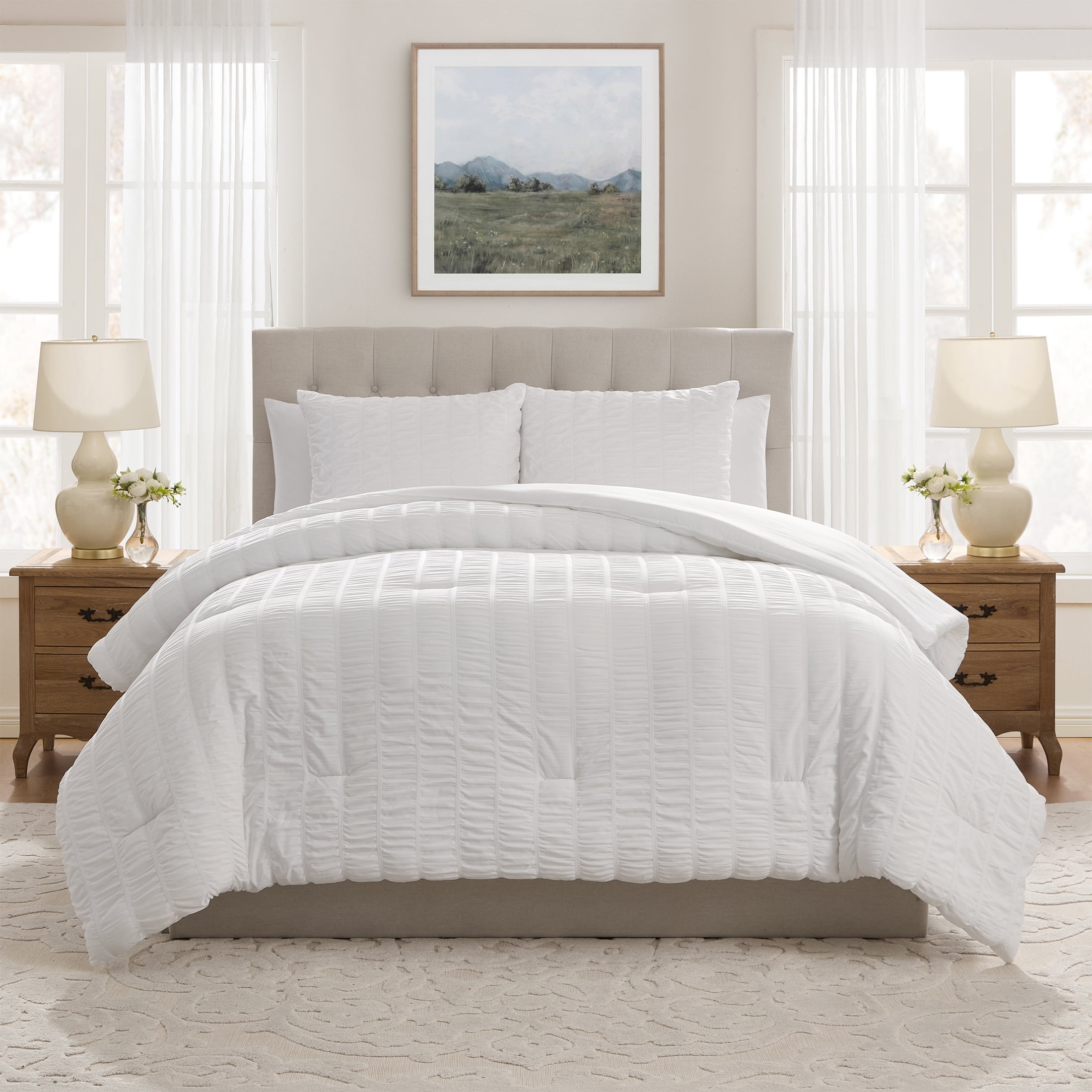 My Texas House Stria 3-Piece Bright White Seersucker Comforter Set, King