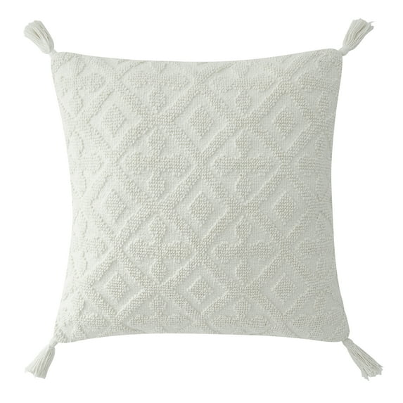 My Texas House Sutton Cotton Tufted Throw Pillow, 20"x20", Coconut Milk