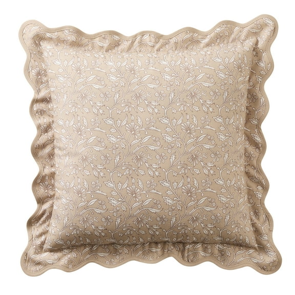 My Texas House Tan Floral Scallop 18" x 18" Outdoor Pillow