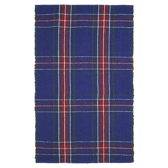 My Texas House Navy Tartan Plaid Indoor/Outdoor Layering Rug, 24" x 38"
