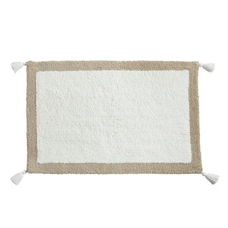 My Texas House Taupe Border Cotton Bath Rug with Tassels, 20" x 30"