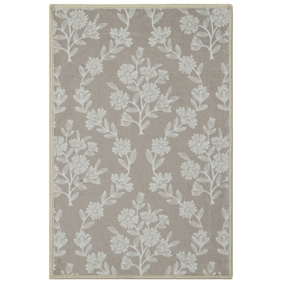 My Texas House Taupe Flower Damask Machine Washable Indoor Area Rug, 2' x 3'