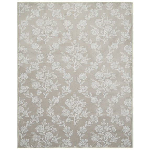 My Texas House Taupe Flower Damask Machine Washable Indoor Area Rug, 7'6" x 9'5"