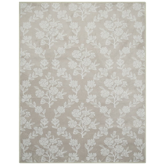 My Texas House Taupe Flower Damask Machine Washable Indoor Area Rug, 7'6" x 9'5"
