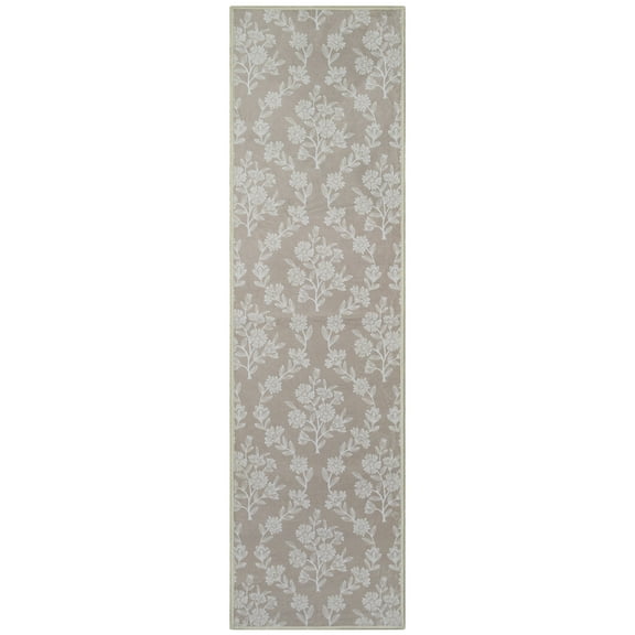 My Texas House Taupe Flower Damask Machine Washable Indoor Rug Runner, 2' x 7'