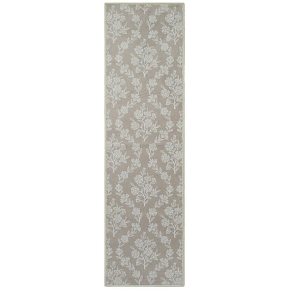 My Texas House Taupe Flower Damask Machine Washable Indoor Rug Runner, 2' x 7'