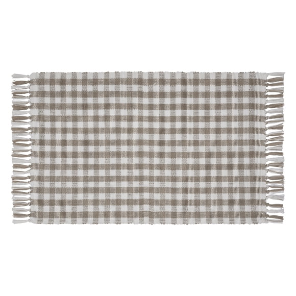 My Texas House Taupe Gingham Fringe Indoor/Outdoor Layering Rug, 24" x 38"
