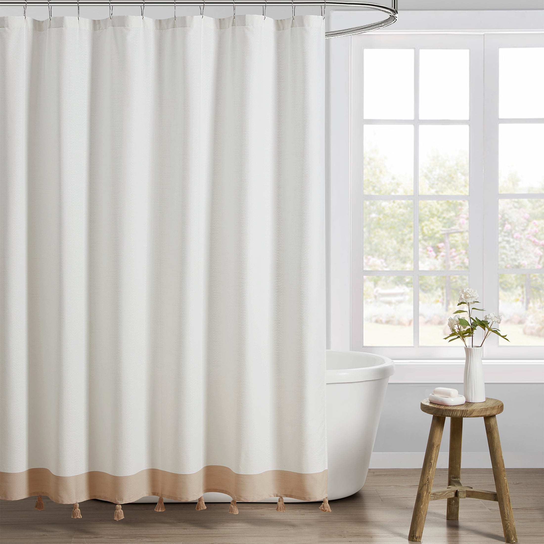 My Texas House Taupe Tassel Fabric Shower Curtain, 72 in x 72 in